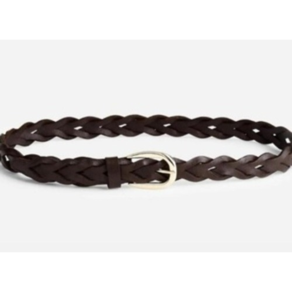 Madewell Braided Leather Belt Dark Brown Gold Buckle M-L NU159 New